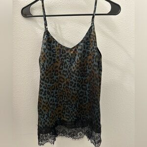 Leopard Print Lace Trim Cami Top